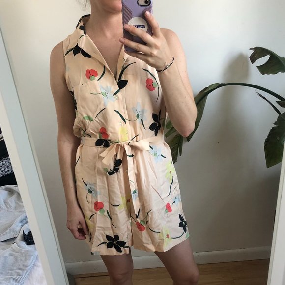 Steven Alan Floral Silk Sleeveless Romper - Picture 1 of 4